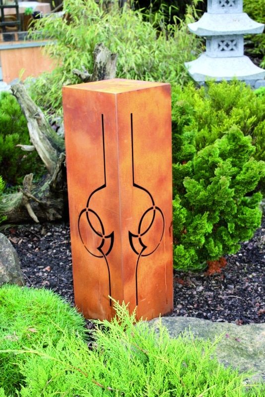 Gartensäule Aus Edelrost Mit Edelstahlkugel – 80 Cm Hoch, 15 Cm Breit, Moderne Gartendeko & Skulptur